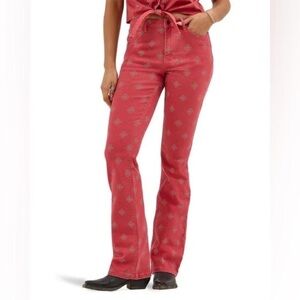 Wrangler Red Printed Jeans Straight Leg Western Style Pants